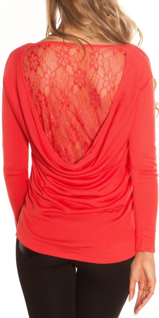 Trendy pullover met kant koraal-kleurig
